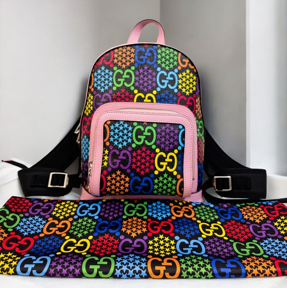 Gucci GG Psychedelic Small Backpack Multicolor Monogram Pink Leather Bag - Picture 3 of 15